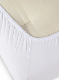 Spannleintuch HANNAH Pur, weiß, 90/100 x 190/200 x 15/21 cm, 100 % Baumwolle, Jersey, GOTS