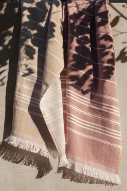 Strand- und Saunatuch mit Fransen, sand, 90 x 200 cm, 100 % Baumwolle, GOTS