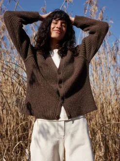 Strickjacke aus Alpakawolle, 78 mokka, S