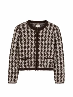 Strickjacke aus Alpakawolle, 09 hahnentritt chocolate, S