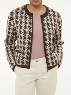 Strickjacke aus Alpakawolle, 09 hahnentritt chocolate, S