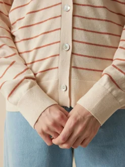 Strickjacke aus Bio-Baumwolle, 52 ringel crème-mahagoni, S, GOTS