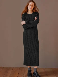 Strickkleid aus Bio-Baumwolle und Wolle, 01 schwarz, S, GOTS