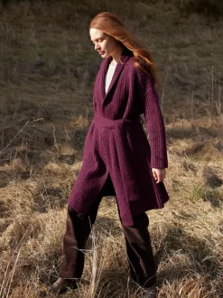 Strickmantel aus Alpakawolle und Bio-Baumwolle, 07 aubergine melange, S