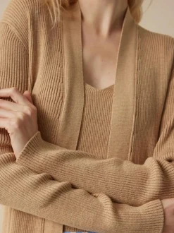 Strickmantel aus Bio-Baumwolle, 58 caramel melange, XS, GOTS