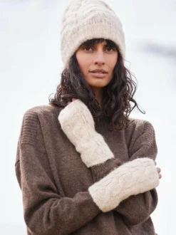 Strickmütze aus Alpakawolle und Bio-Baumwolle, 14 natur melange, one size