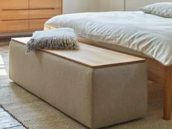 Truhe Tambor rechteckig, B 143 cm x T 48 cm x H 41 cm, Bezug Wollstoff Tano Natur (79), Buche