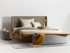 Truhe Tambor rechteckig, B 143 cm x T 48 cm x H 41 cm, Bezug Wollstoff Tano Natur (79), Buche