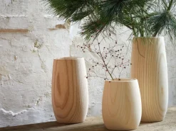 Vase aus Eschenholz, inkl. Glaseinsatz, H 22 cm, ø 8 cm