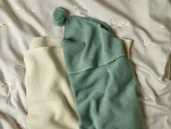 Wickel- und Puckdecke Leni, mit Kapuze, salbei, 80 x 80 cm, 100 % Schurwolle (Merino), Schurwolle kbT