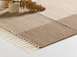 Wollteppich Kelim Mata, Sand/Thymian, 70 x 140 cm